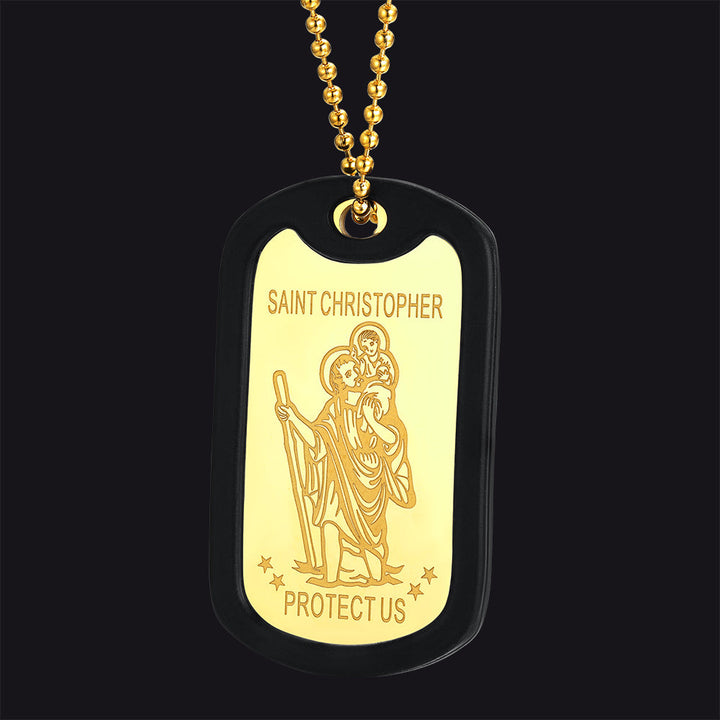 Custom Engraved Saint Christopher Dog Tag Necklace For Men