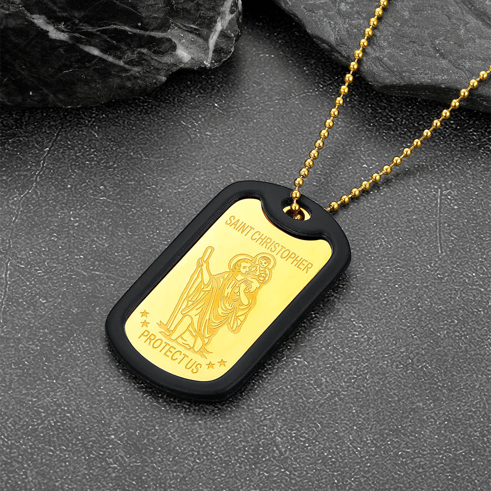Custom Engraved Saint Christopher Dog Tag Necklace For Men