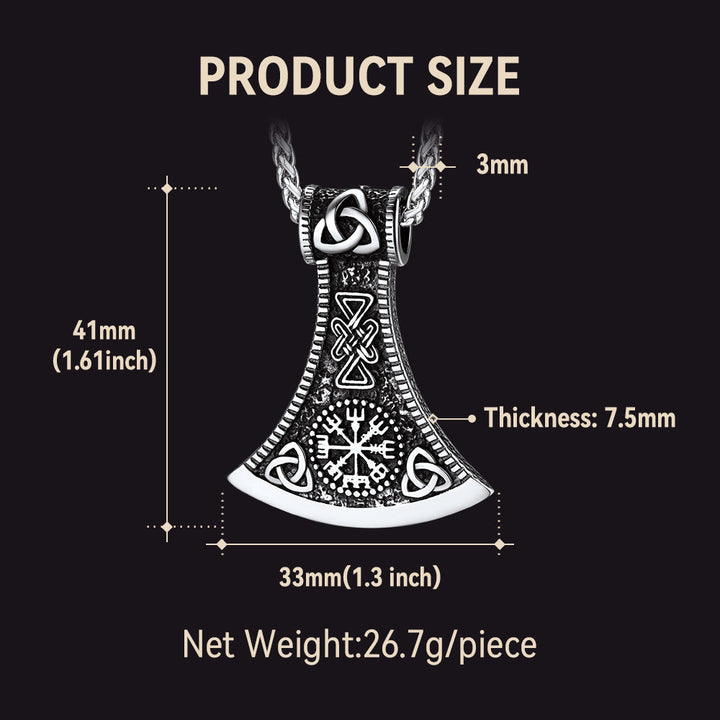 Battle Axe Viking Pendant Necklace with Compass For Men
