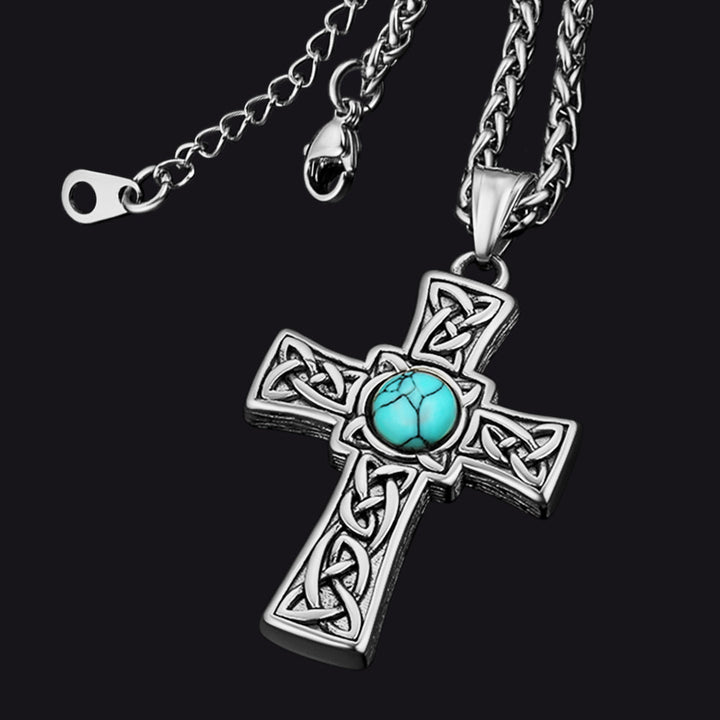Turquoise Celtic Cross Pendant Necklace For Men
