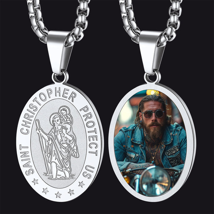 Personalized Saint Christopher Picture Necklace for Men