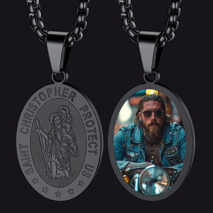 Personalized Saint Christopher Picture Necklace for Men