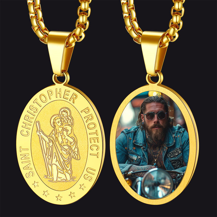 Personalized Saint Christopher Picture Necklace for Men
