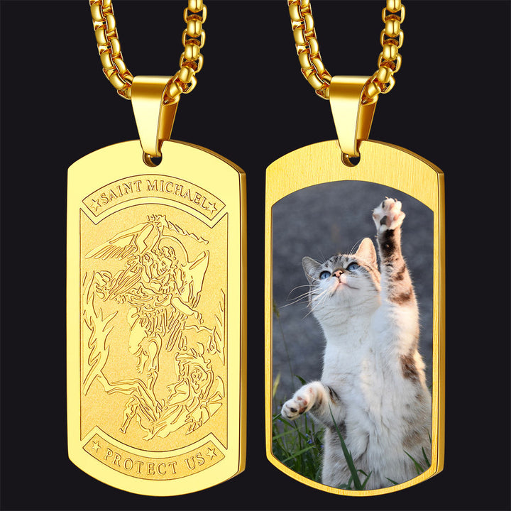 Customized Saint Michael Dog Tag Necklace with Picture