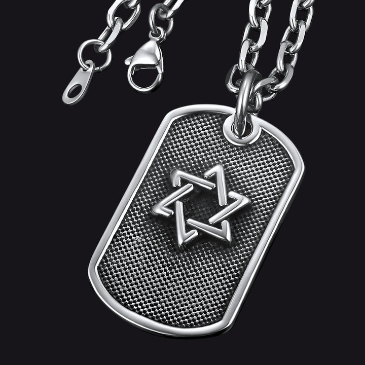 Engraved Jewish Star Of David Dog Tag Necklace For Men