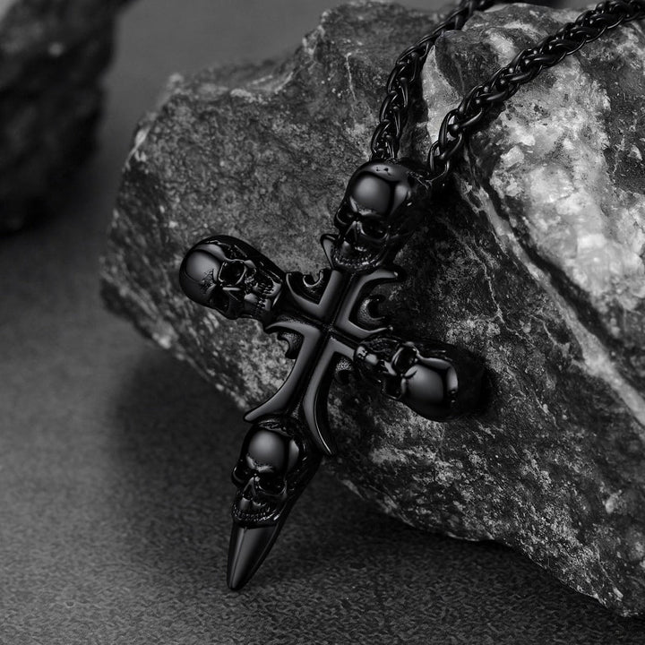 Vintage Skull Cross Necklace For Men Stainless Steel