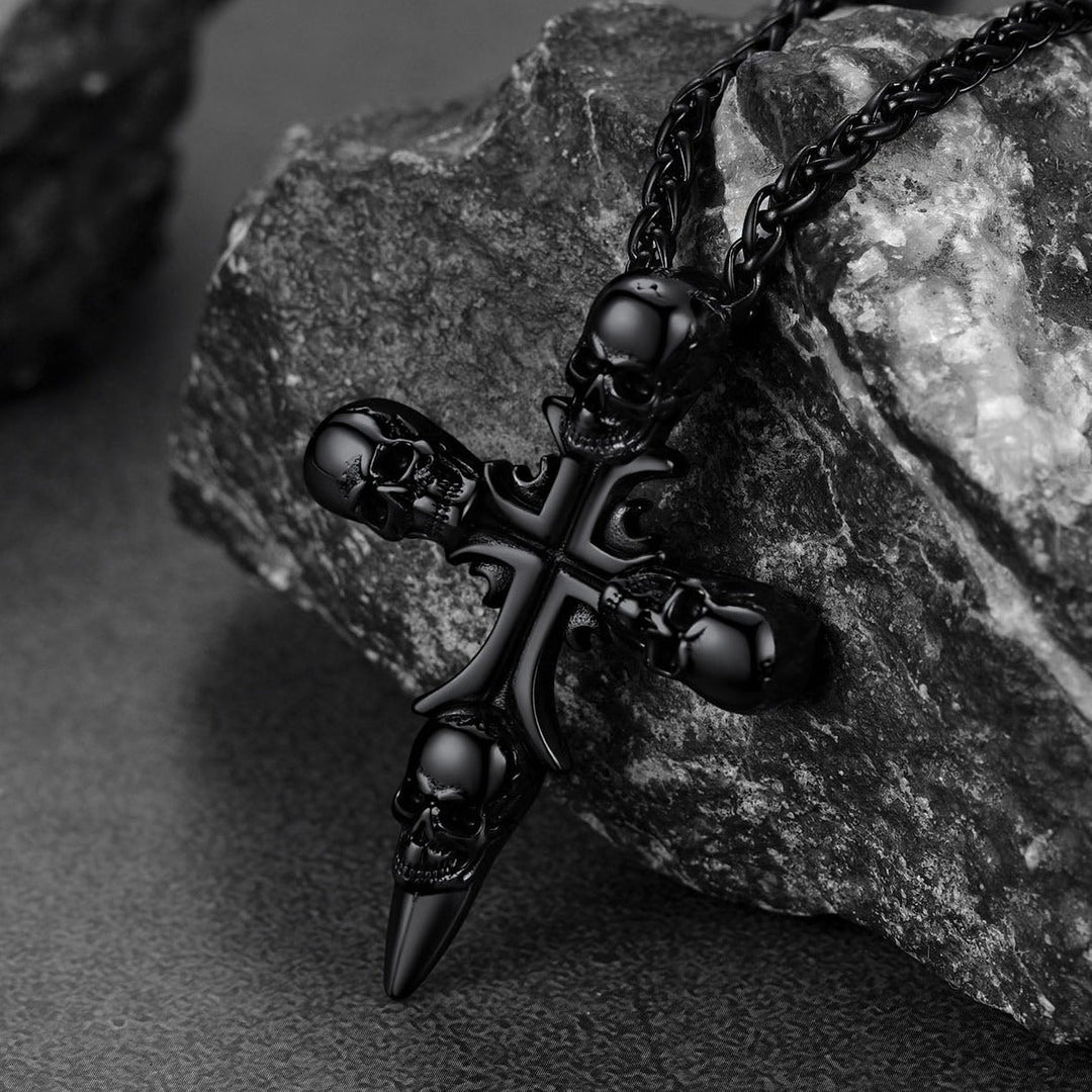 Vintage Skull Cross Necklace For Men Stainless Steel