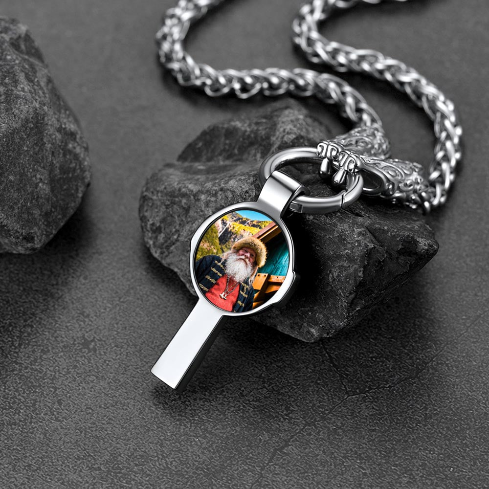 Personalized Celtic Cross Picture Necklace with Wolf King Chain