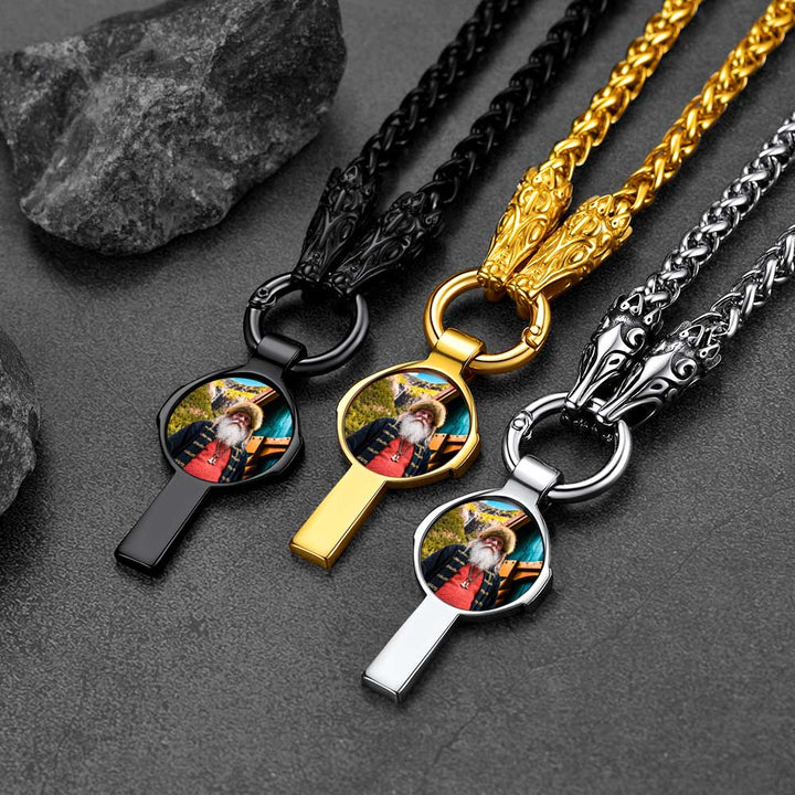 Personalized Celtic Cross Picture Necklace with Wolf King Chain