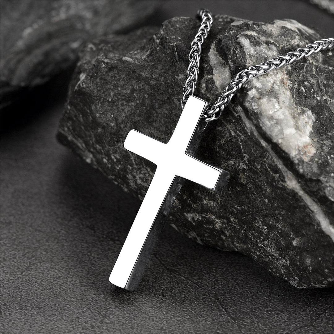 Christian Engraved Plain Cross Necklace Pendant for Men Women