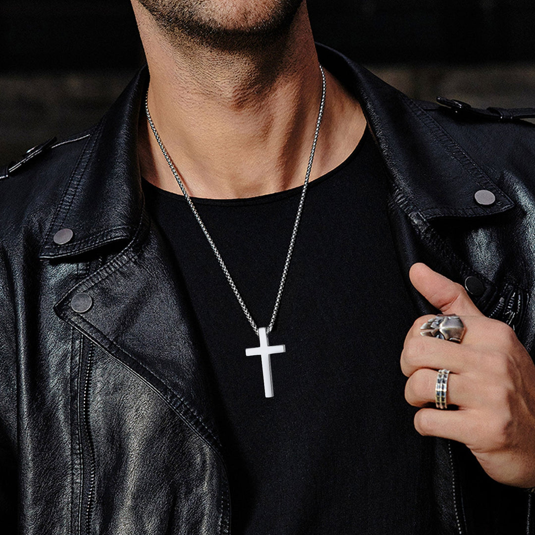 Christian Engraved Plain Cross Necklace Pendant for Men Women