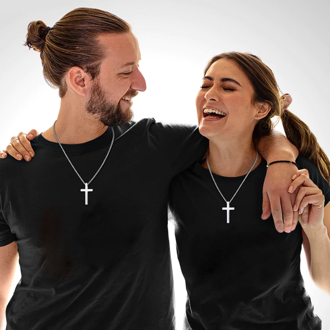 Christian Engraved Plain Cross Necklace Pendant for Men Women