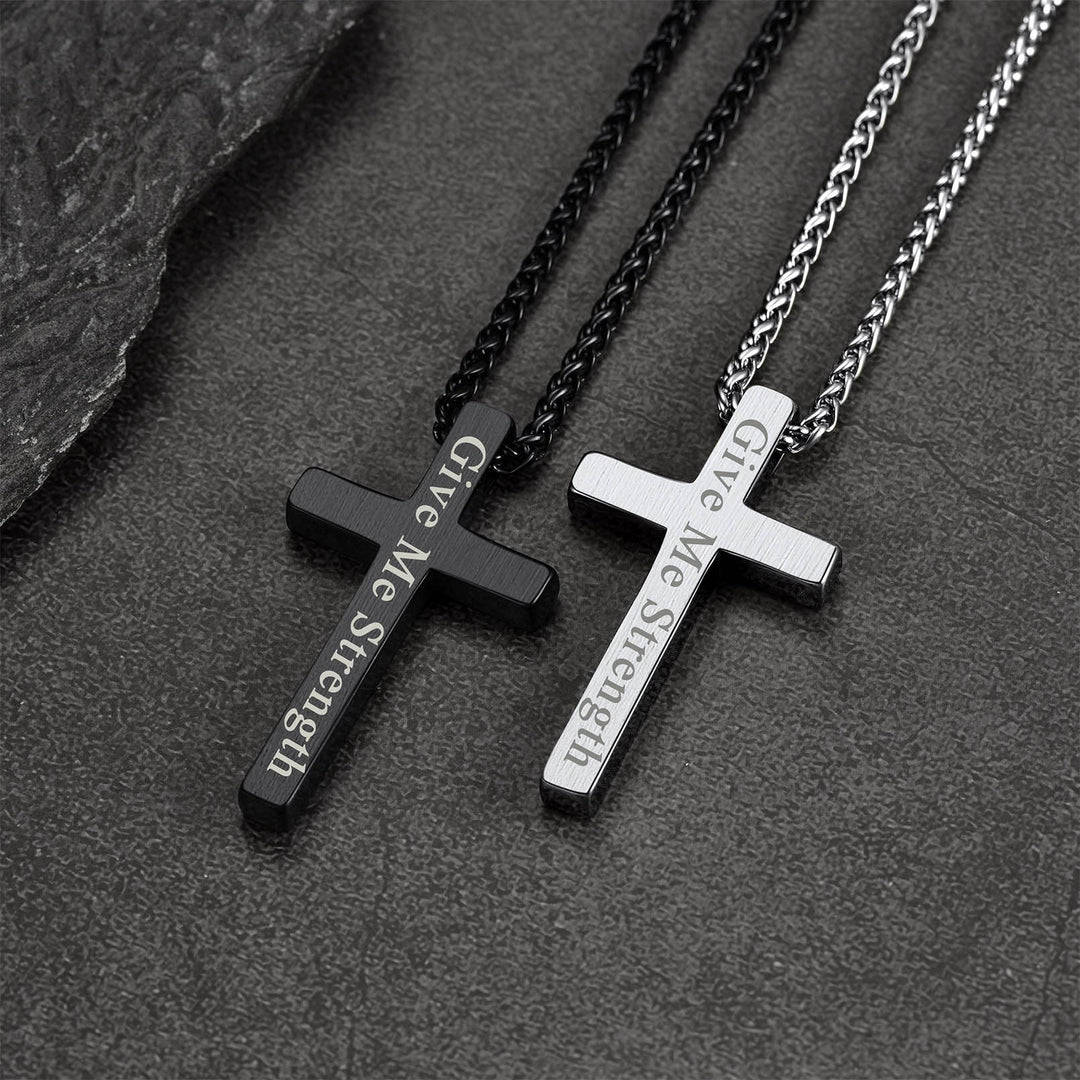 Flat Box Chain & Engraved Cross Layered Necklaces Set for Men