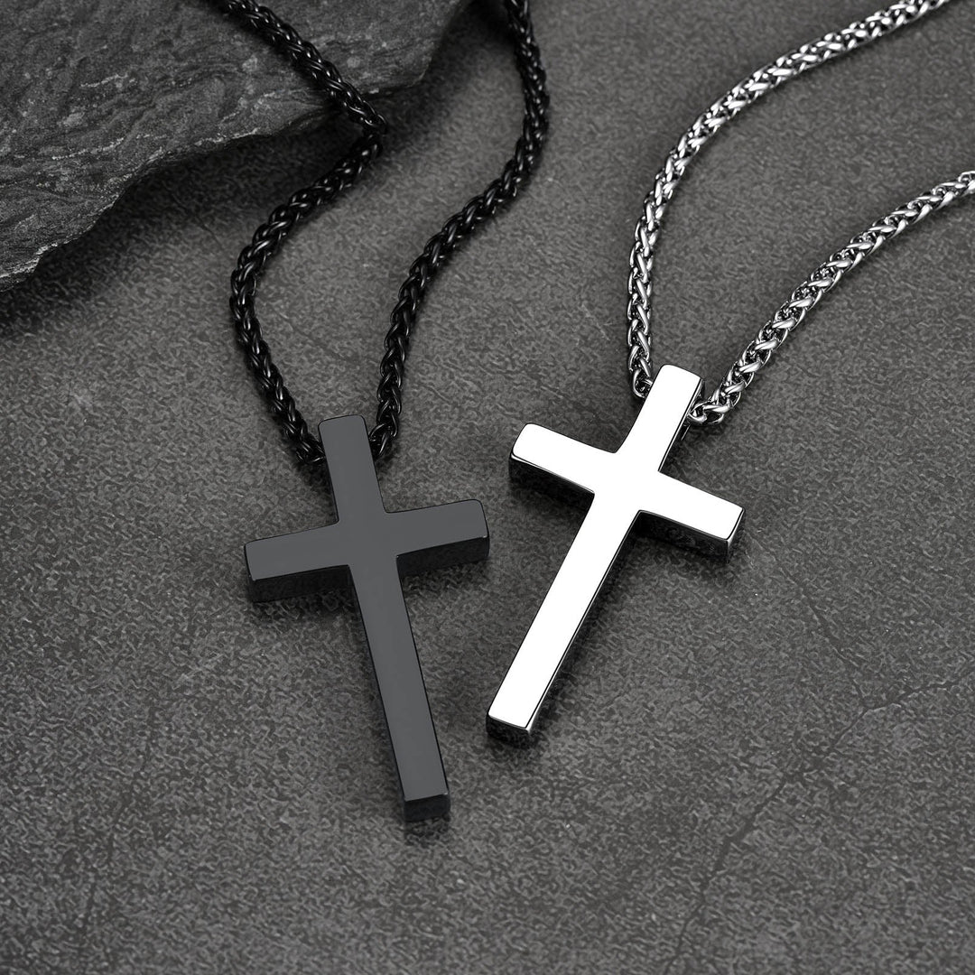 Christian Engraved Plain Cross Necklace Pendant for Men Women