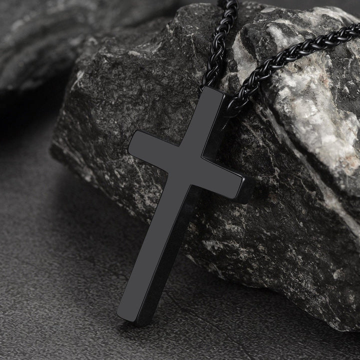 Flat Box Chain & Engraved Cross Layered Necklaces Set for Men