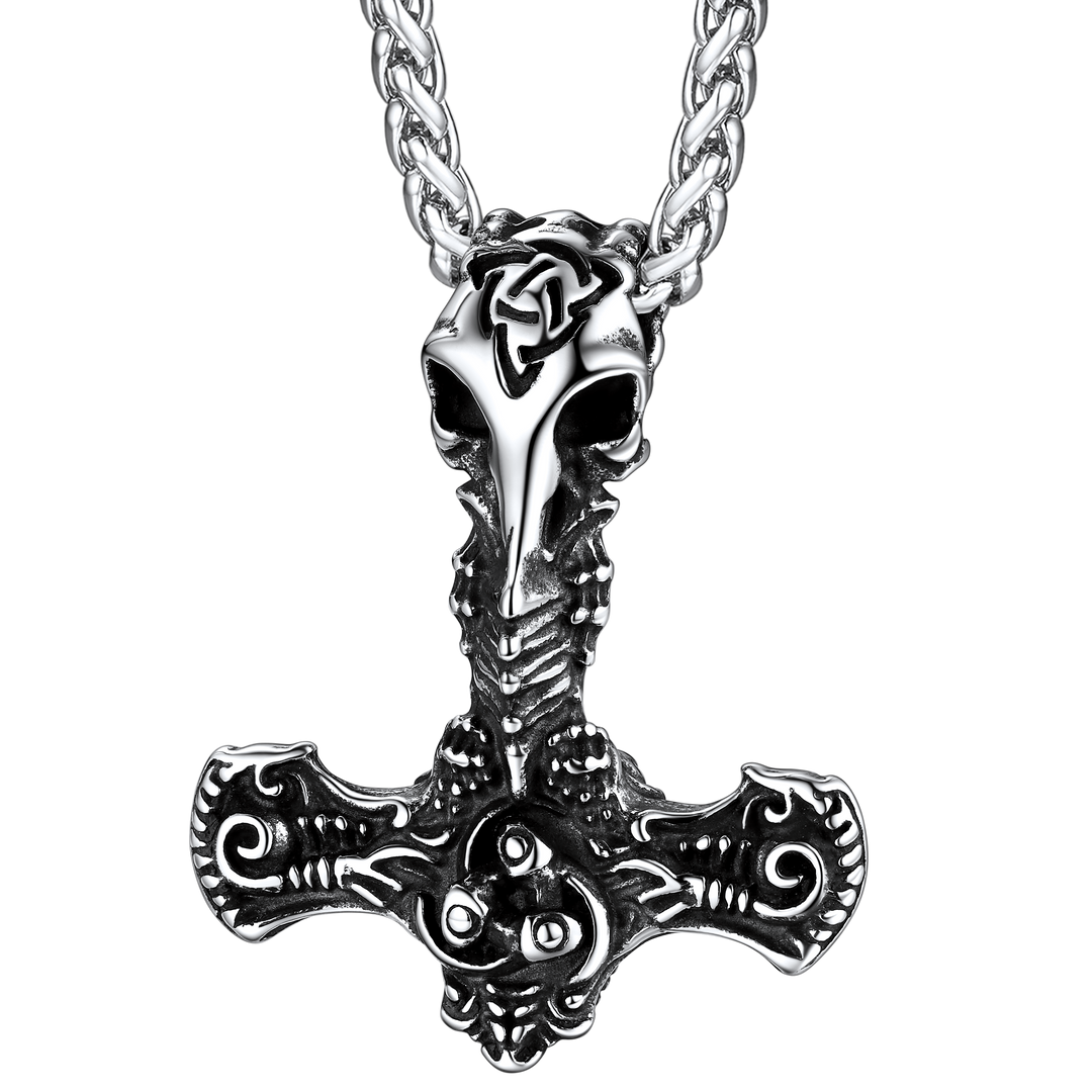 Viking Raven Thor's Hammer Mjolnir Necklace Pendant for Men