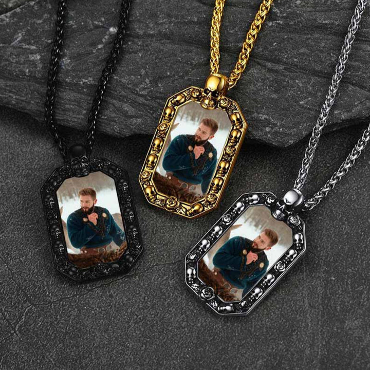 Customized Picture Dog Tag Necklace with Skull Memorial Gift
