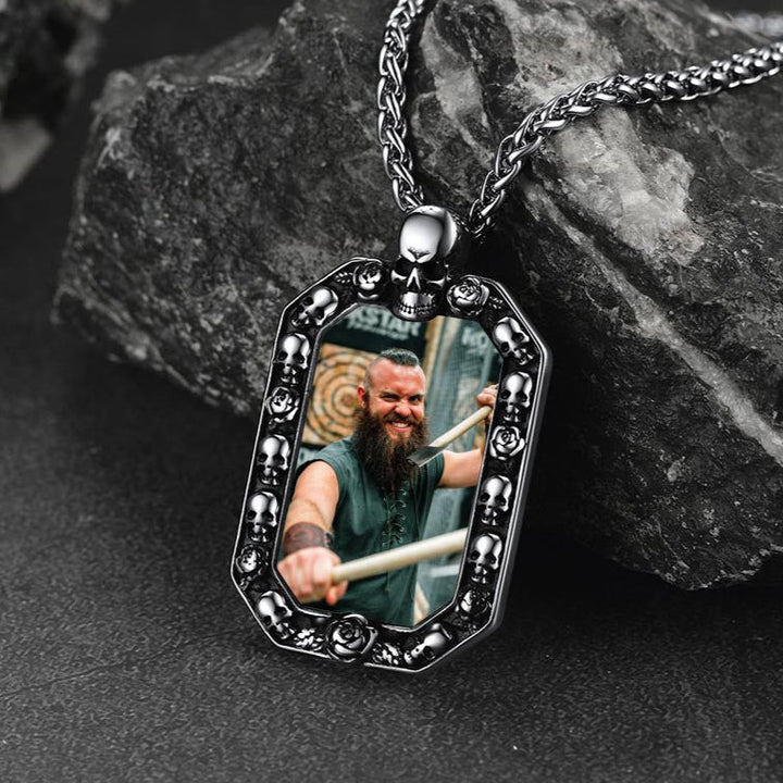 Customized Picture Dog Tag Necklace with Skull Memorial Gift