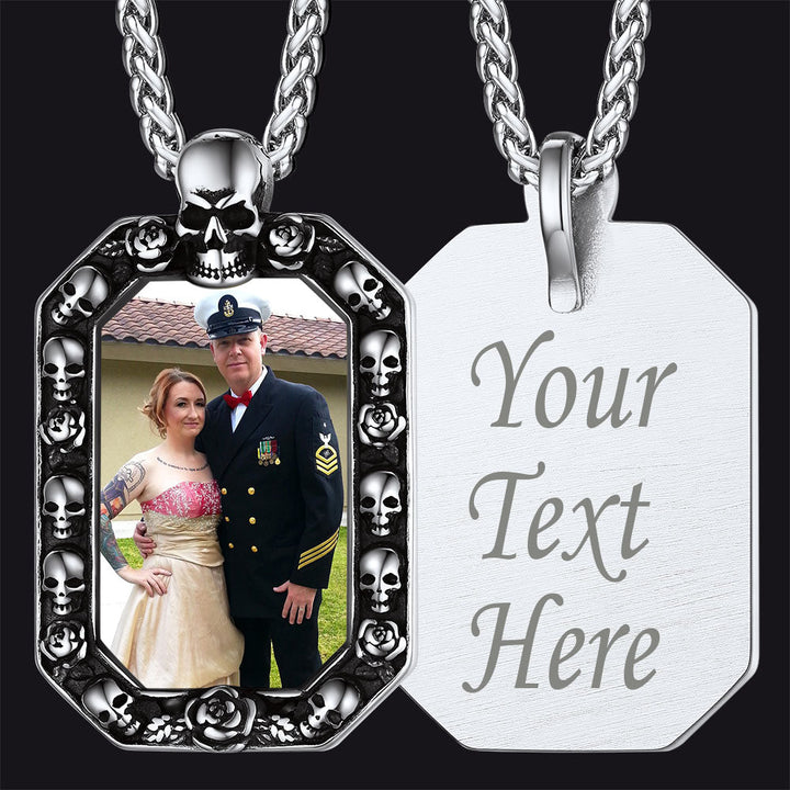 Customized Picture Dog Tag Necklace with Skull Memorial Gift
