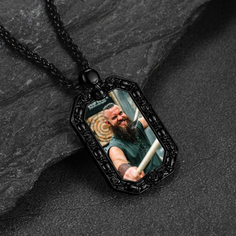 Customized Picture Dog Tag Necklace with Skull Memorial Gift