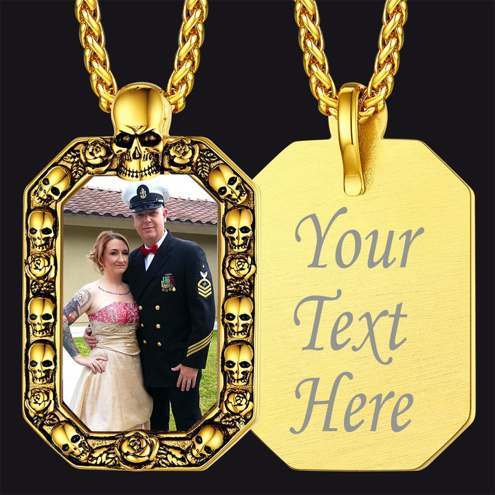 Customized Picture Dog Tag Necklace with Skull Memorial Gift