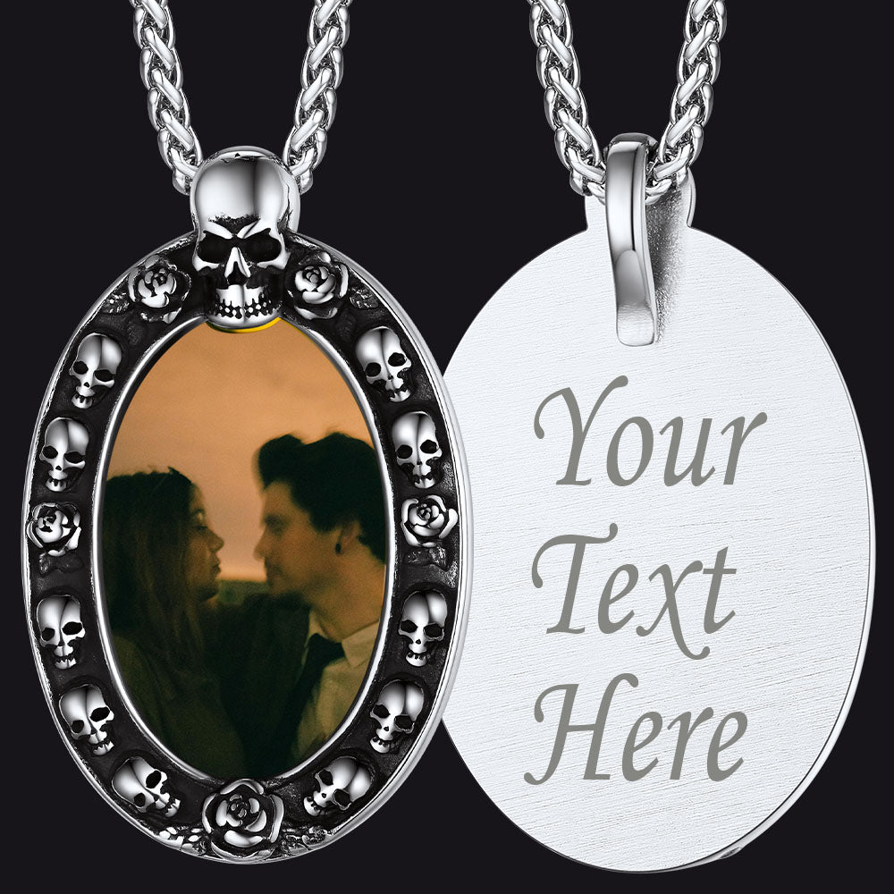 Personalized Photo Pendant Necklace with Skull for Men and Women