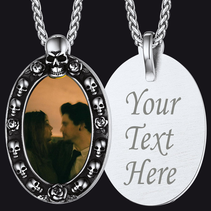 Personalized Photo Pendant Necklace with Skull for Men and Women