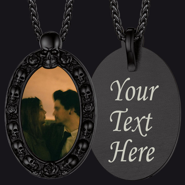 Personalized Photo Pendant Necklace with Skull for Men and Women