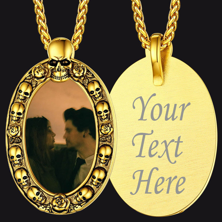 Personalized Photo Pendant Necklace with Skull for Men and Women
