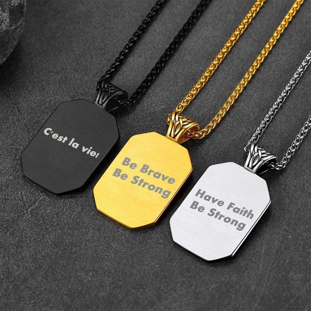 Engraved Customized Photo Dog Tag Necklace with Viking Runes for Men