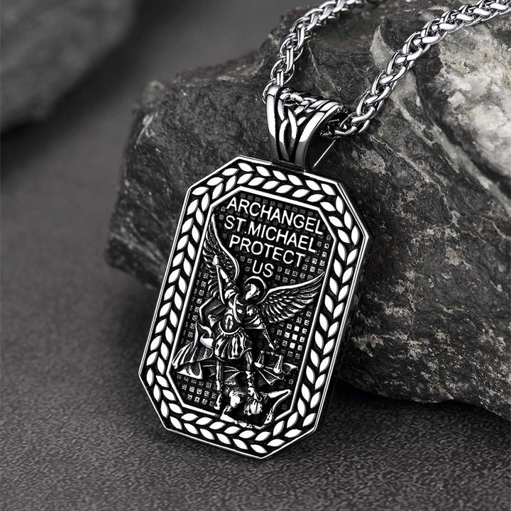 Archangel Saint Michael Dog Tag Pendant Necklace for Men