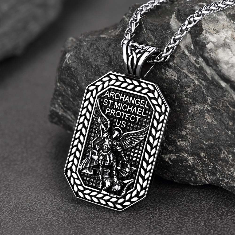 Archangel Saint Michael Dog Tag Pendant Necklace for Men