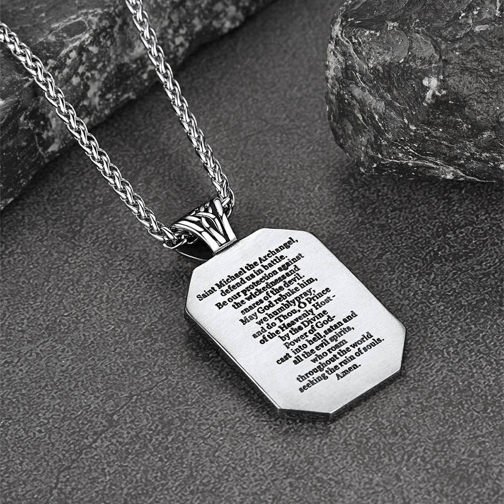 Archangel Saint Michael Dog Tag Pendant Necklace for Men