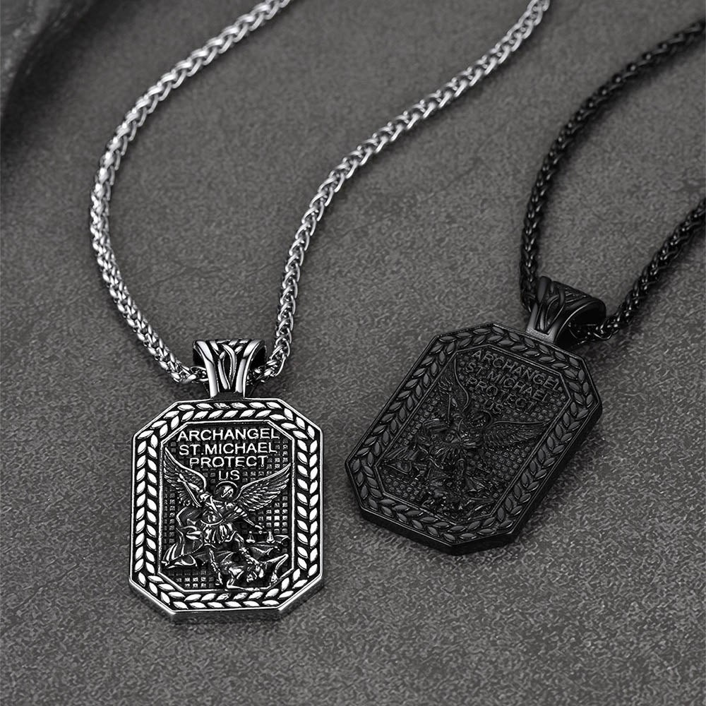 Archangel Saint Michael Dog Tag Pendant Necklace for Men