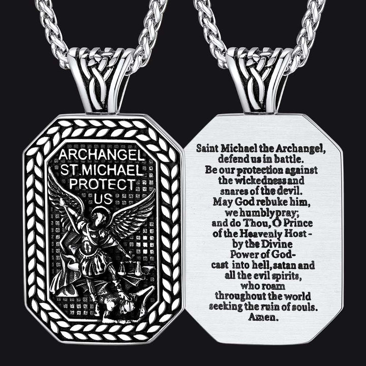 Archangel Saint Michael Dog Tag Pendant Necklace for Men