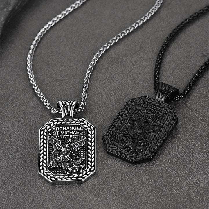 Archangel Saint Michael Dog Tag Pendant Necklace for Men