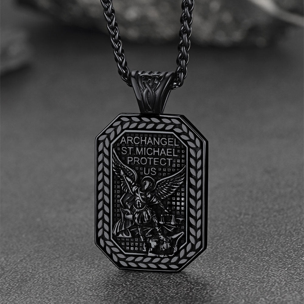 Archangel Saint Michael Dog Tag Pendant Necklace for Men