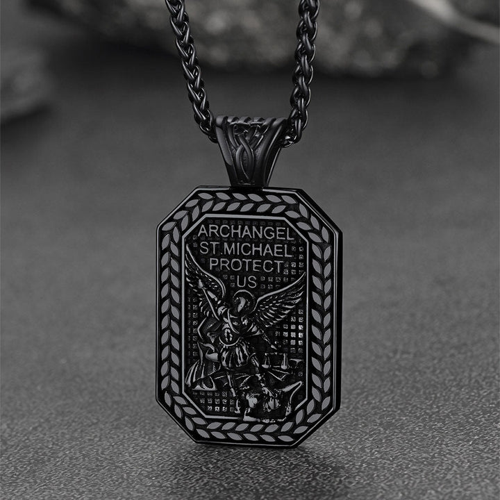 Archangel Saint Michael Dog Tag Pendant Necklace for Men