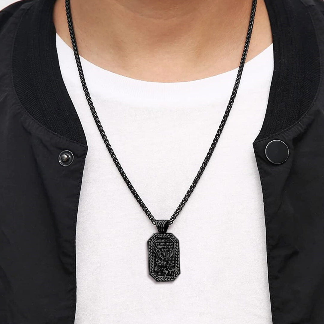 Archangel Saint Michael Dog Tag Pendant Necklace for Men