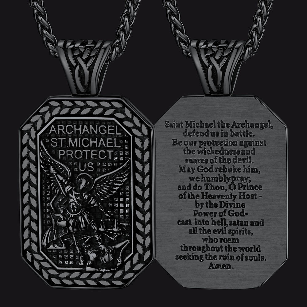 Archangel Saint Michael Dog Tag Pendant Necklace for Men