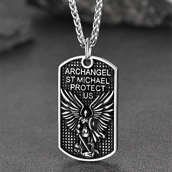 Catholic Archangel Saint Michael Dog Tag Necklace for Men
