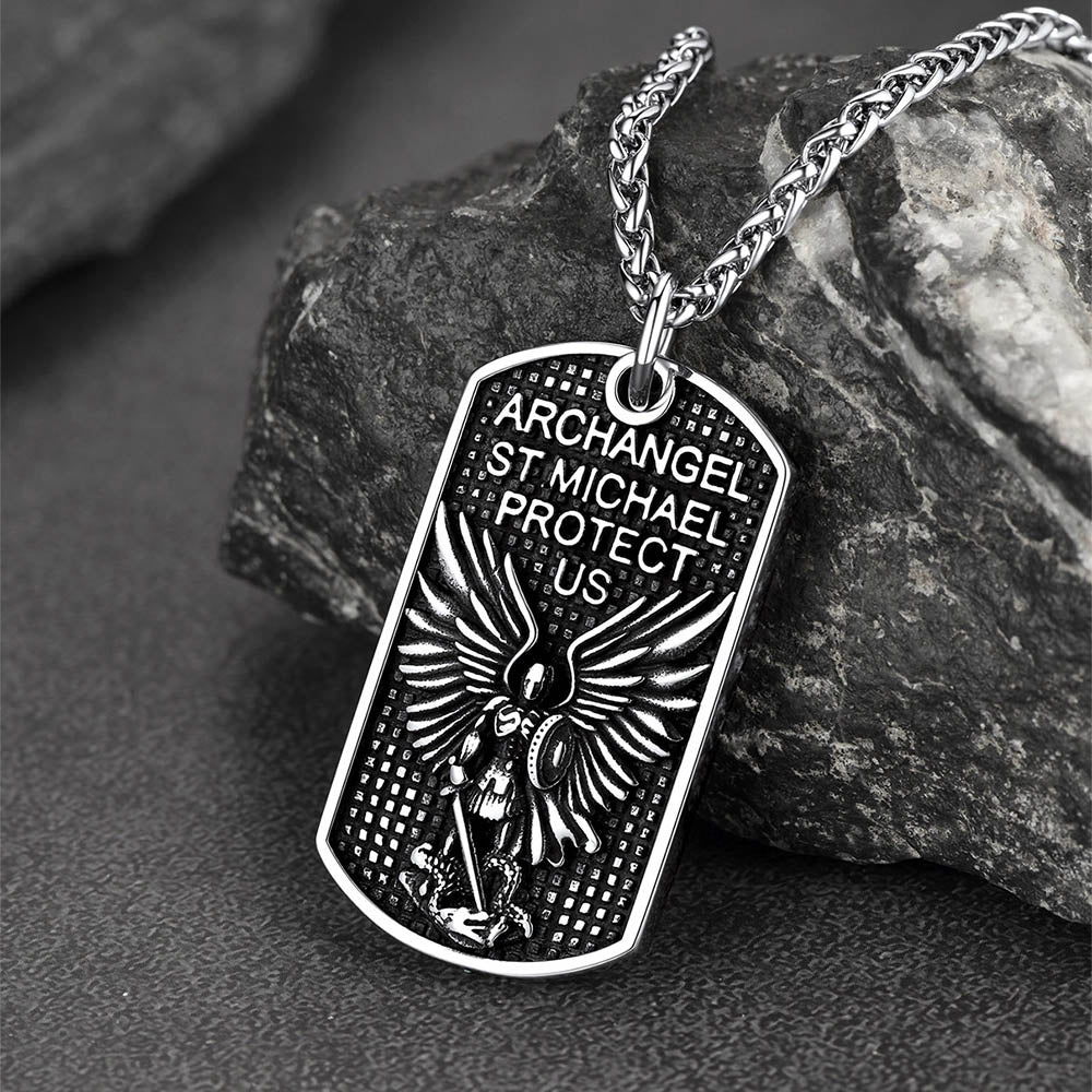 Catholic Archangel Saint Michael Dog Tag Necklace for Men