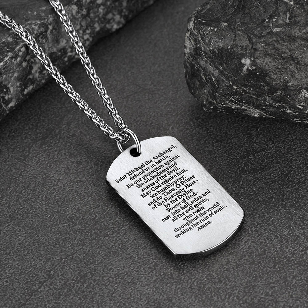 Catholic Archangel Saint Michael Dog Tag Necklace for Men