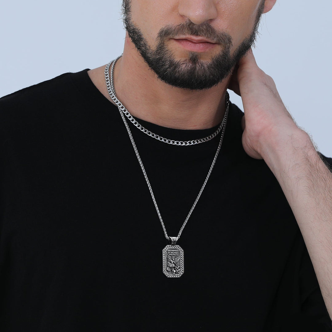 Catholic Archangel Saint Michael Dog Tag Necklace for Men