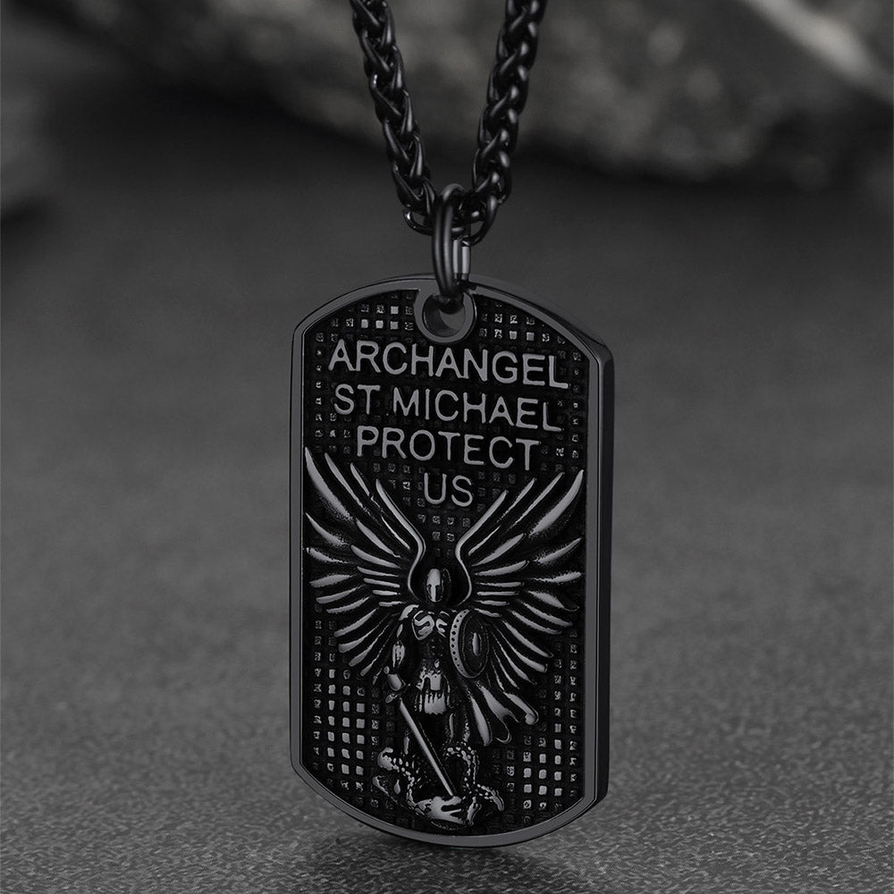 Catholic Archangel Saint Michael Dog Tag Necklace for Men