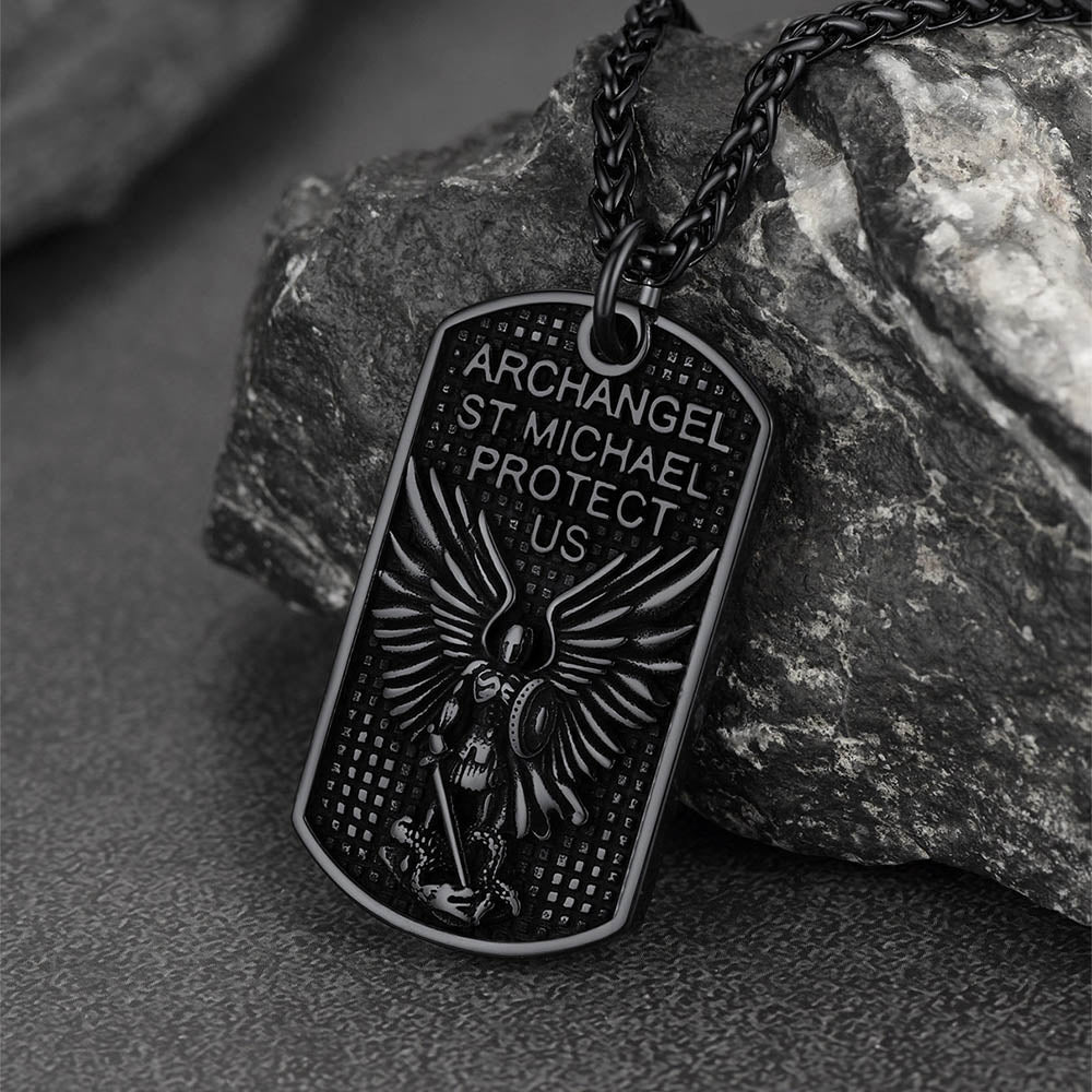 Catholic Archangel Saint Michael Dog Tag Necklace for Men