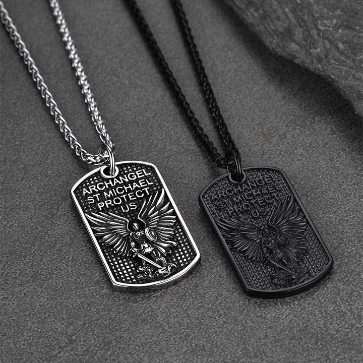 Catholic Archangel Saint Michael Dog Tag Necklace for Men