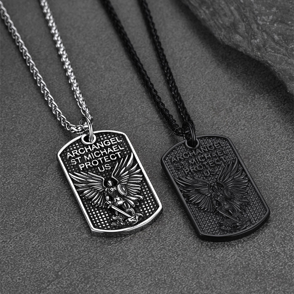 Catholic Archangel Saint Michael Dog Tag Necklace for Men