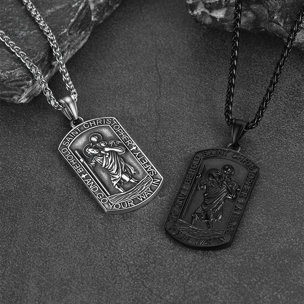 Engraved Saint Christopher Dog Tag Necklace for Men