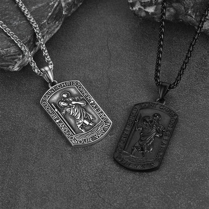 Engraved Saint Christopher Dog Tag Necklace for Men